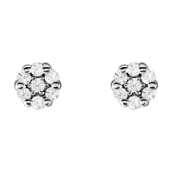 14K White 1/10 CTW Natural Diamond Cluster Earrings